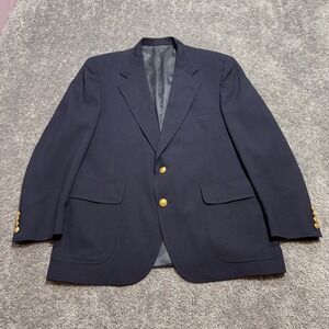 Navy Blazer Gold Button Mens 44R Boat Captain 2 Button Jacket Vintage Bowdon